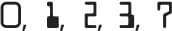 1, 2, 3, and 7 E-13B glpyhs